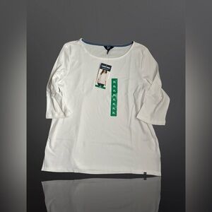 Lands' End 3/4 Sleeve Boat Neck Pima Cotton Tee Color White Size XL